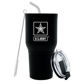 Military Gift Shop 30 oz Army Black Double Wall Vacuum Insulated Stainless Steel Army Tumbler Travel Mug - Soldier Deployment Gifts