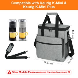 LEFOR·Z Travel Coffee Maker Carrying Bag Compatible with Keurig K-Mini or K-Mini Plus, Single Serve Coffee Maker Portable Storage Bag with Shoulder Strap,Grey(Bag Only)