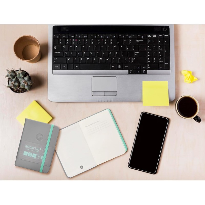Antartik A7 Smooth Grey and Turquoise Hardback Notebook with Elastic