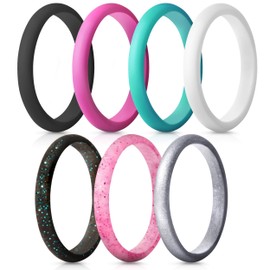 ThunderFit Stackable Silicone Wedding Rings for Women, Thin Rubber Engagement Bands 2.5mm Wide 1.8mm Thick - 1/2/3/4/5/7 Variety Multipack