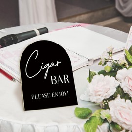 ANIANG Cigar Bar Sign, Wedding Reception Decorations Wood Arch Sign, Wedding Accessories for Reception, Cigar Signs Wooden Sign with Stand for Bachelorette Party Cigarlounge Decor, 8x10 Inch