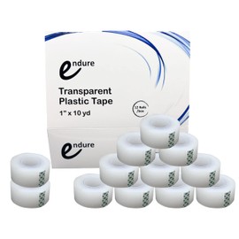 Endure Entape Hypoallergenic Transparent Surgical Plastic Tape, Pack of 12, Waterproof Latex Free Tape (1 Inches Width x 10 Yards Length)