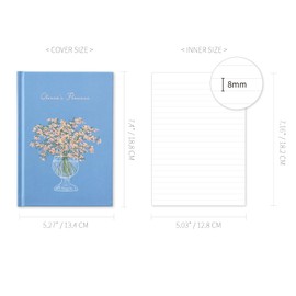 Monolike Olivia's Flowers Hardcover Lined Notebook, Blue - Hardcover, Academic, Journal, Diary, 112pages