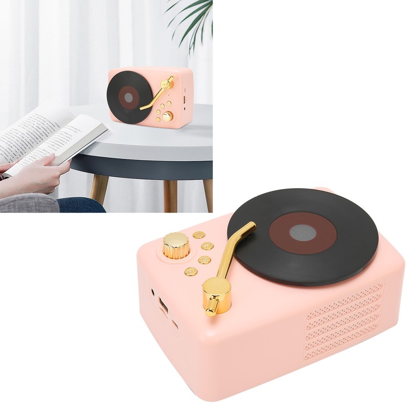 Bluetooth Speaker Stereo USB Charging Retro Turntable Design Portable Mini