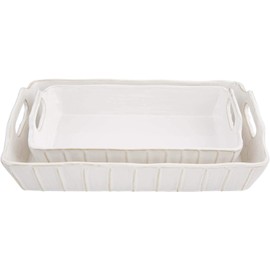 Mud Pie White Baker 2 Dish Set, small 2 3/4" x 11" | large 2 3/4" x 13"