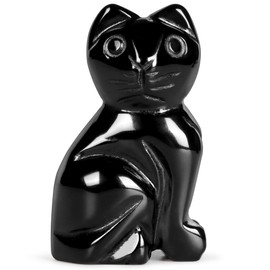 SM SMQARTCRYSTAL 2" Black Cat Figurine Mini Cat Figures Realistic Kitten Kitty Cute Ornament Animal Sculpture Art Cat Statue Black Obsidian Cat Gift for Cat Lovers