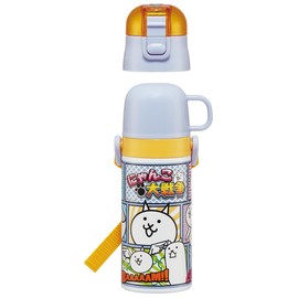 Skater SKDC3-A Children's Stainless Steel Water Bottle, 2-Way Direct Drinking, 14.2 fl oz (420 ml), Cup Drinking, 11.8 fl oz (350 ml), Cat War, 23, Children's Friendly, Lightweight, Boy, Warm and Cold