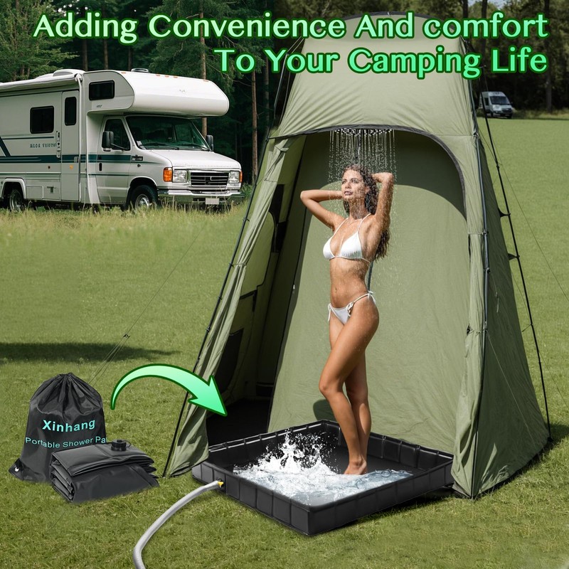 xinhang Foldable Camping Shower Base 41"x41"x5" with Drain Pipe, Indoor/Outdoor