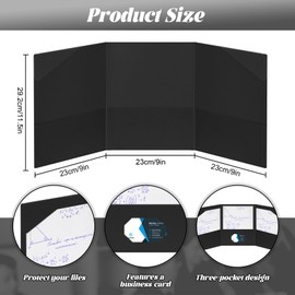 Tenceur 24 Pcs Tri Fold 3 Pocket Folder Plastic Folders with Pockets for Work Class Office Back to School Supplies (Black)