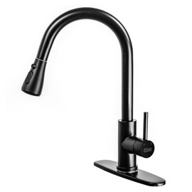 Aquo Matte Black Brass One-Handle High Arc Pulldown Kitchen Faucet - Easy to Install Faucet for Kitchen Sink, Leak-Proof, 15" Height with Pulldown Sprayer, Fits Different Countertops and Sinks Faucet