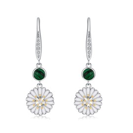 YueYuan Daisy Earrings 925 Sterling Silver Daisy Malachite Earrings Daisy Earrings for Your Favourite People, Sterling Silver, Malachite