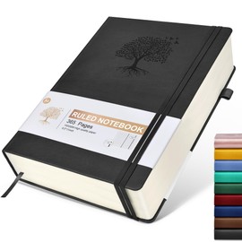 Lined Journal Notebook, 365 Pages A4 Large Journals for Writing Ruled Notebook, Hardcover Leather Journal for Women Men, Daily Notebook for Work, Note Taking, 100Gsm Thick Paper (8.5" x 11" Blcak)