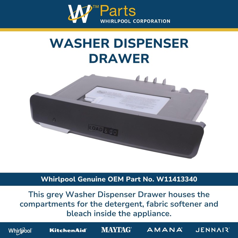 Whirlpool W11413340 OEM Washer Dispenser Drawer, Gray
