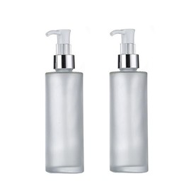 2 Pcs 120ML/4oz Empty White Frosted Glass Lotion Pump Press Bottles Dispenser Refillable Travel Soap Liquid Makeup Cosmetic Containers Storage Vials Jars with Sliver Head for Essence Oil