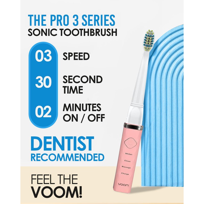 Voom Sonic Pro 3 Rechargeable Electric Battery Powered Toothbrush With