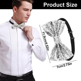 SGERUFZ Sequin Bow Tie for Men, Adjustable Pre-Tied Men's Bow Tie, Sparkling Glitter Bow Tie for Wedding, Shiny Bow Tie for Party Costumes (Silver), White