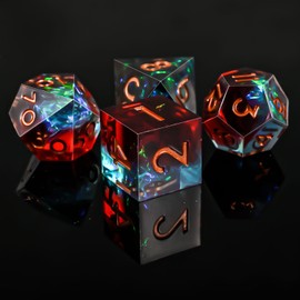 DND Dice Set Sharp Edge Dice Set 7 Piece DND polyhedral Dice Numbers with Gold Leaf Exquisite Tin Box Packaging,Ideal for Dungeons & Dragons RPG and Board Games (Red and Blue)