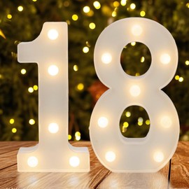 Warm White LED Light Up Number 18, 18th Birthday Decor for Girls & Boys,Table Centerpieces & Backdrop Wall Décor,Lighted Marquee Sign for 18th Wedding Anniversary,Birthday Gift for Her Him