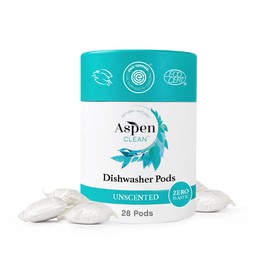 Unscented Dishwasher Pods by AspenClean, Dye-Free, Zero Plastic, EWG Verified™, Vegan, Eco-Friendly, Natural Dishwasher Detergent - 28 Count