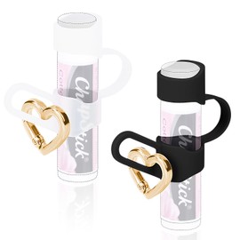 Likesing Chapstick Holder Key Chain, Silicone Lip Balm Holder with Cap Cover, Sleeve Lip Balm Holder Key Chain with Heart-shaped Key Ring(Clear Black)