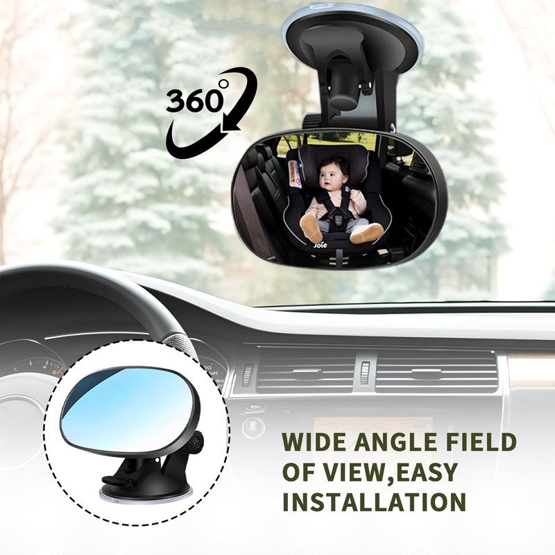 360° Adjustable Baby Car Mirror,HD Suction-Cup Style Car Seat Mirror