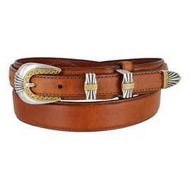 Silver and Gold Buckle Set Oil-Tanned Genuine Leather Western Ranger Belt for Women (Tan, 40)