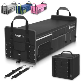 Bold Color Block Trunk Organizer | 95L, 35"x13.8"x11.8" | Dedicated Shoe Storage & 26L Ice Pack | Foldable for SUV/Car/Jeep | Stylish Gift & Essential Car Accessories for Drivers - Black-X212