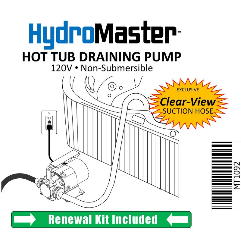 Hot Tub Spa Draining Pump with 10ft ClearView Suction Hose