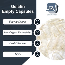 Size 000 Empty Capsules - 500 Count Gelatin Capsules Empty - 000 Joined Fillable Capsule - Pill Capsules Empty for Pill Filler Tray - Certified Halal Beef Gel Caps