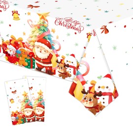 2Pcs Plastic Christmas Tablecloths, Large Xmas Tablecloths 137x274cm Rectangle White Snowman Table Cover for Party Tableware Decorations