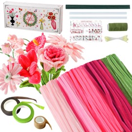 Pipe Cleaners Craft 5 Colors,Chenille Stems Plush Craft Kit,Pink Pipe Cleaners Flowers Kit with Floral Tape for Wedding Gifts Graduation Bouquet JollyPetal&Twig (Pink)