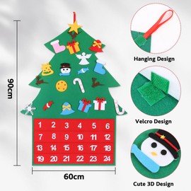 Felt Christmas Advent Calendar, Fillable Christmas Tree Countdown Calendar, 24 Days DIY Christmas Tree Ornaments Hanging Advent Calendar for Door Wall Decorations (Christma Tree)