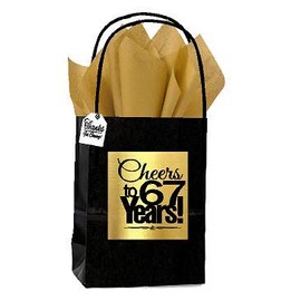 Black & Gold 67th Birthday/Anniversary Cheers Themed Small Party Favor Gift Bags with Tags -12pack