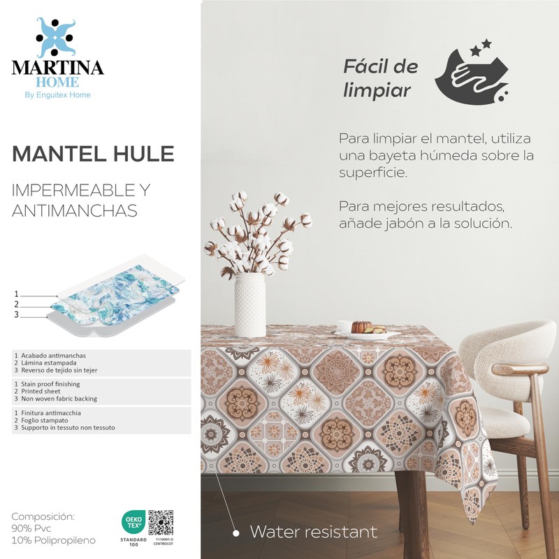 Martina Home Jucar Round Oilcloth Tablecloth 140cm Brown