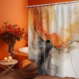 Lvetong Orange Marble Shower Curtain Abstract Modren Crack Colorful Bathroom Decor, Waterproof Cloth Fabric with Hooks (Orange,70''W x 72''L)