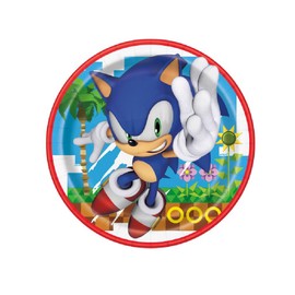 Unique Sonic Birthday Party Supplies Bundle Pack includes 24 Lunch Paper Plates 9" and 1 Dinosaur Sticker Sheet