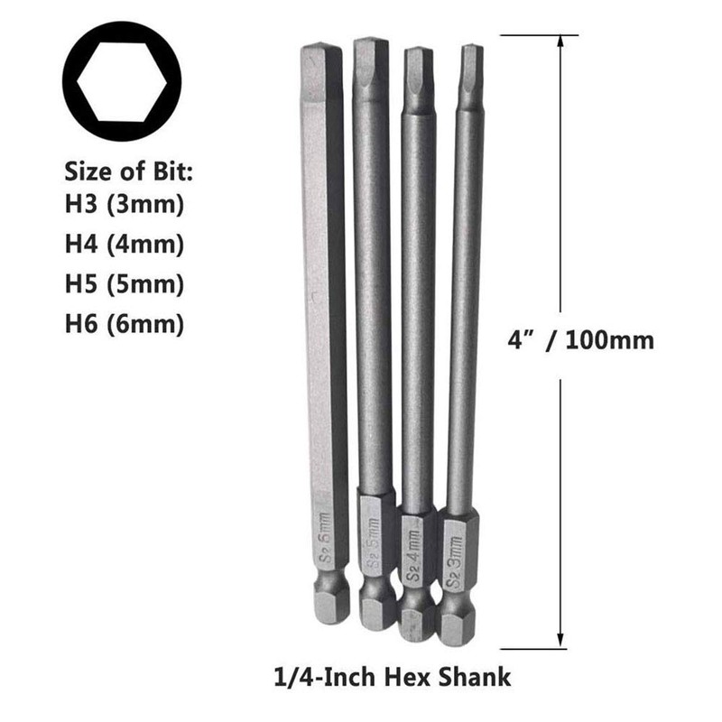 Bestgle 16pcs 1/4" Hex Shank 100mm/4 Inch Long Magnetic Screwdriver