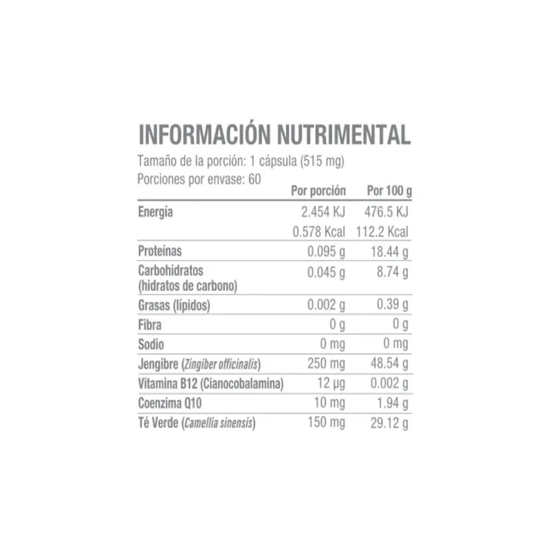 60 Cápsulas De Té Verde Jengibre Coenzima Q10 Y Vitamina