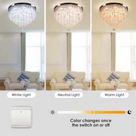 YPQXYHDA 19.7" Crystal Ceiling Light Flush Mount Chandelier,Modern Crystal Chandeliers for Dining Room Bedroom Living Room Foyer,2700K/4000K/6500K Colors Change