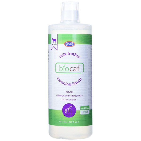 Biocaf Espresso Machine Milk Cleaning Liquid - 1 Liter - Safe Biodegradable Phosphate-Free and Odorless for Auto-Frother, Steam Wands, and Milk Vessels, Such as Steel Pitchers