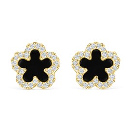 5 Leaf Clover Earrings for Women 18K Gold Plated Stainless Steel Lucky Five Leaf Studs for Her Jewelry Earring Gift for Mother and Daughter, 18K Gold plated, Cubic Zirconia