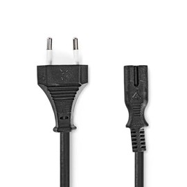 Power Cable | Euro Plug | IEC-320-C7 | 2.00 m | Straight | 2 x 0.75 mm² | Copper | Rolled | Nickel | H03VVH2-F 2 x 0.75 mm² | PVC | Power Plug: Euro/Type C (CEE 7/16) | Mains Power Supply