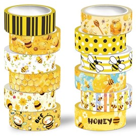 Juego de cinta Washi de abeja, 12 rollos de cinta decorativa de margarita de miel amarilla y negra, panales de abejorro, para suministros de diario, diario de chatarra, álbumes de recortes,