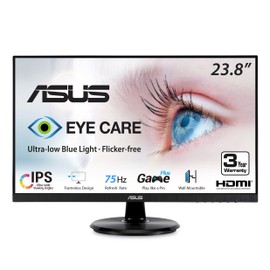 ASUS ASUS VA24DQ 23.8” Monitor, 1080P Full HD, 75Hz, IPS, Adaptive-Sync/FreeSync, Eye Care, HDMI DisplayPort VGA, Frameless, VESA Wall Mountable ,BLACK
