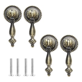 Biaungdo 4 Pack Antique Style Bronze Tear Drop Knobs Pulls, Zinc Alloy Cabinet Pull Handle Knobs Antique Decorative Handle Drawer Cabinet Teardrop Pull with Mounting Screws