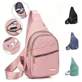 Women's Solid Color Minimalist Quilted Design Fanny Pack, Fashionable Sling Bag For Daily Used For Women & Girls,  Multiple Pocket Design For Daily Wear and festival - Color: Pink