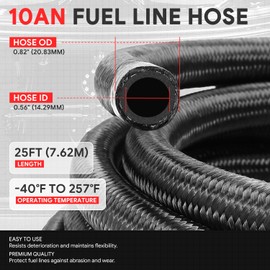 J2 Engineering 10AN 25FT 0.56" ID Nylon Braided CPE Fuel Line with Swivel Hose End Fitting Adapter Kit, Black, J2-FLS-CPE-10-BK