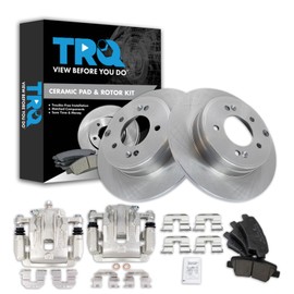 TRQ Rear Brake Pad & Rotor Kit Brake Caliper Brake Pads Brake Rotor Ceramic Compatible with 2014-2015 Kia Optima