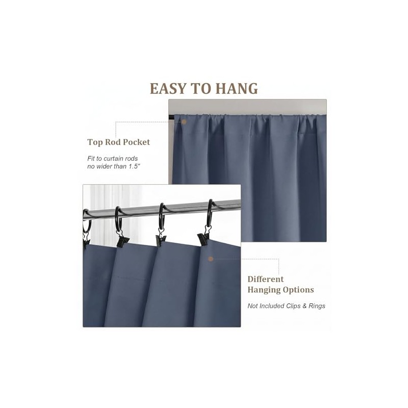 Lecloud Cortinas de cocina azul vaquero de 91 cm de