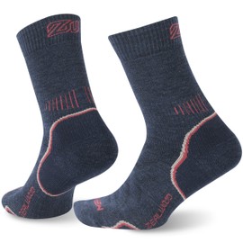 ZEAL WOOD Merino Wool Crew Hiking Socks For Men Women Full Cushioned Anti Blister Moisture Wicking Breathable Walking Work Athletic Performance Camping Outdoor Boot Thermal Warm Winter Socks Navy S